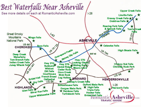 Asheville NC Waterfall Map
