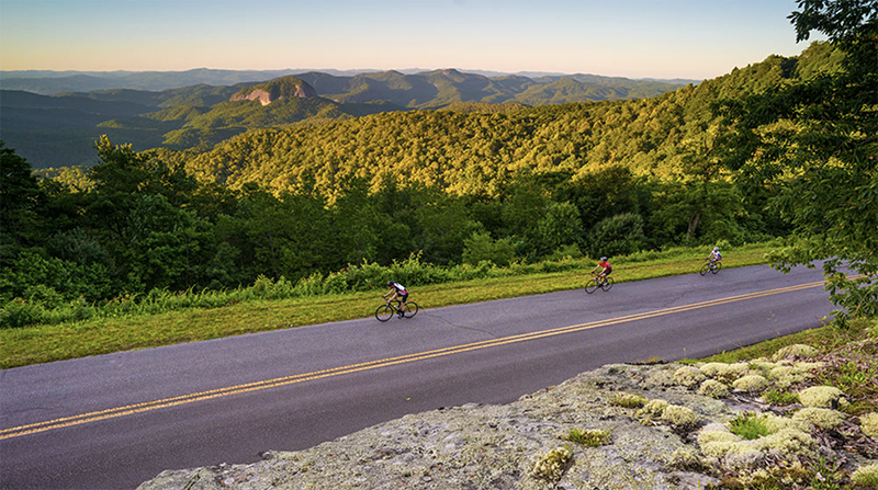 Cyclists riding in the Blue Ridge Mountains